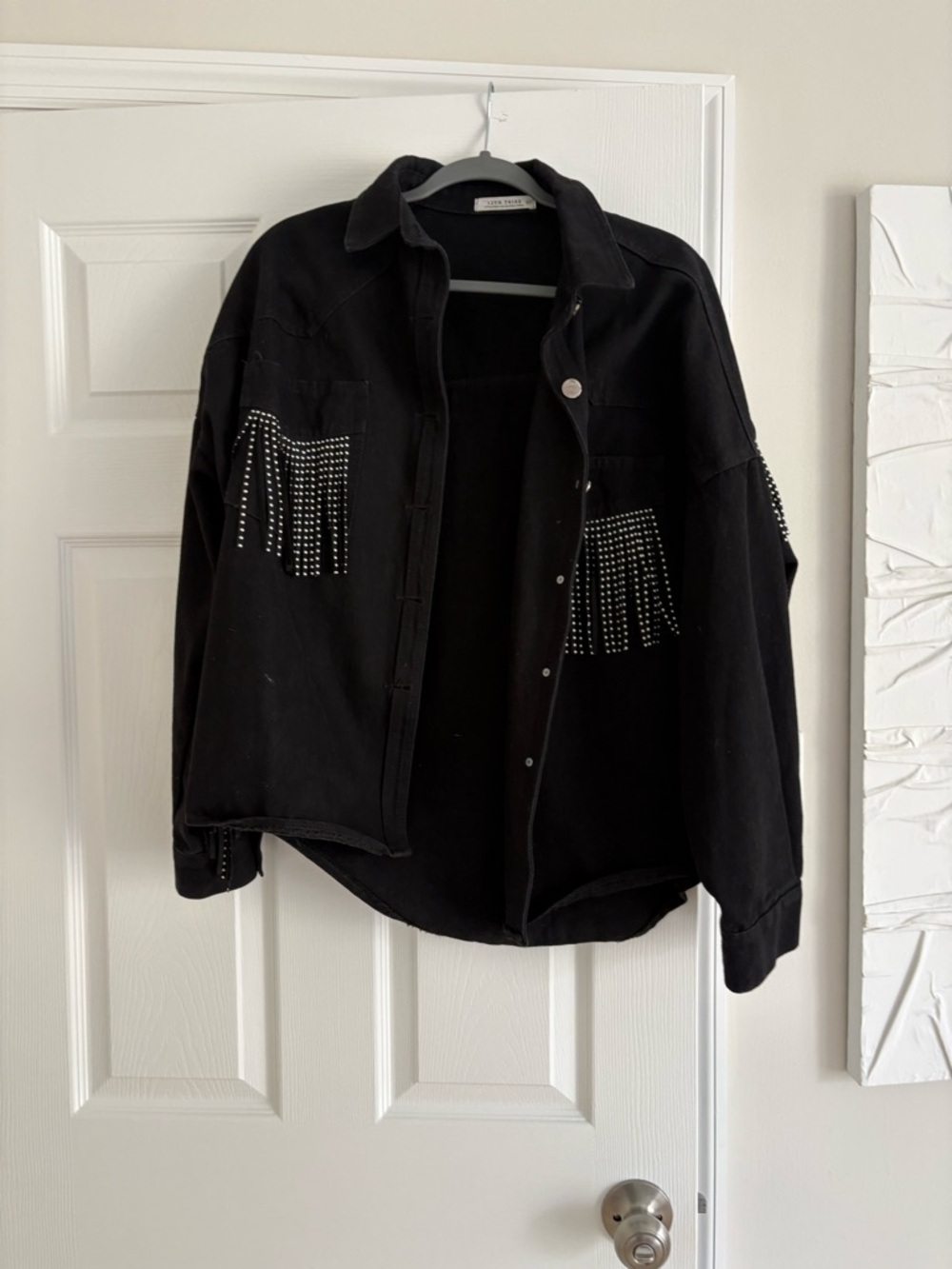 12th Tribe Black Fringe Jean Jacket